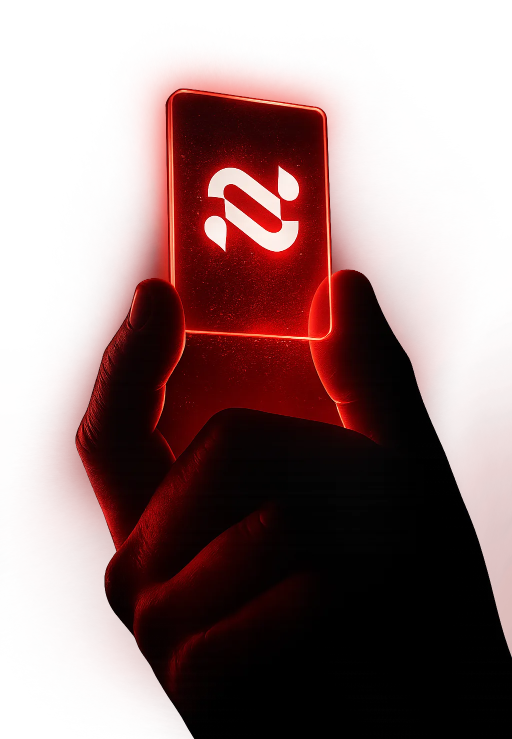 Hand holding a card with the Navia logo glowing in red